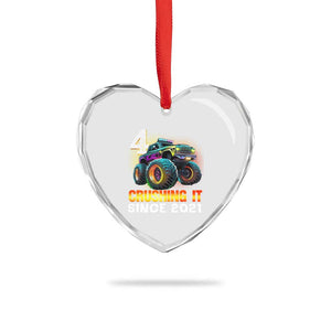 Monster Truck Birthday Heart Crystal Glass Ornament Happy 4th Bday Party 4 Years Old Boy TS02 Print Your Wear
