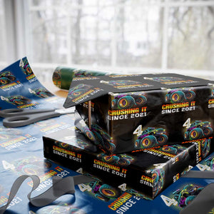 Monster Truck Birthday Wrapping Paper Roll Happy 4th Bday Party 4 Years Old Boy TS02 Black Print Your Wear