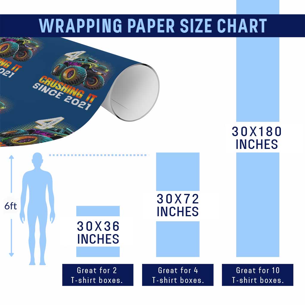 Monster Truck Birthday Wrapping Paper Roll Happy 4th Bday Party 4 Years Old Boy TS02 Print Your Wear