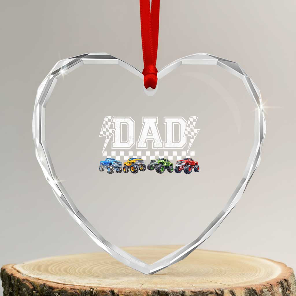 Monster Truck Dad Heart Crystal Glass Ornament Funny Truck Daddy Checkered Father's Day TS11 Transparent Glass 3'' Heart Print Your Wear