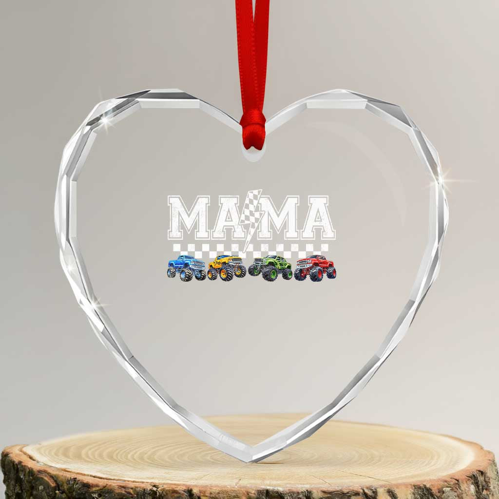 Monster Truck Mama Heart Crystal Glass Ornament Funny Truck Mom Checkered Mother's Day TS11 Transparent Glass 3'' Heart Print Your Wear