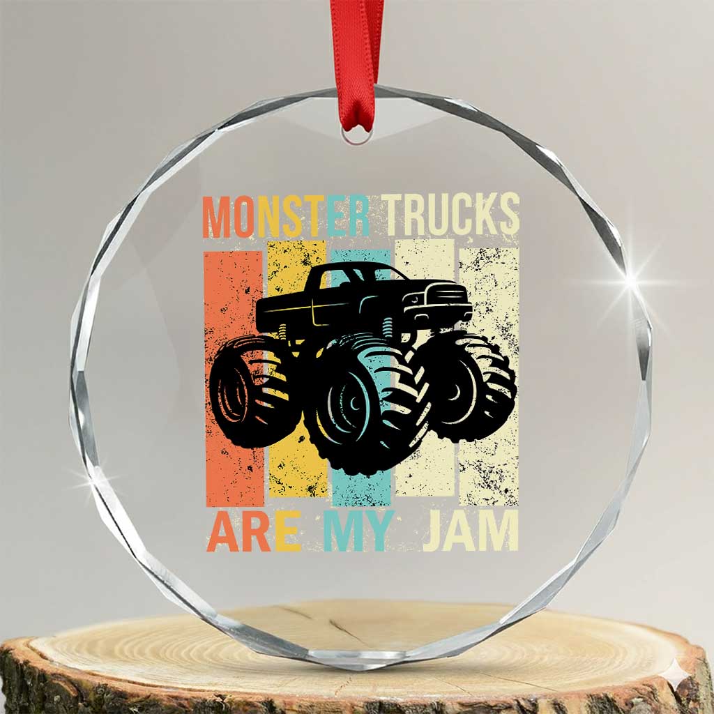 Monster Trucks Are My Jam Crystal Glass Ornament Vintage Retro TS02 Transparent Glass 3'' Circle Print Your Wear