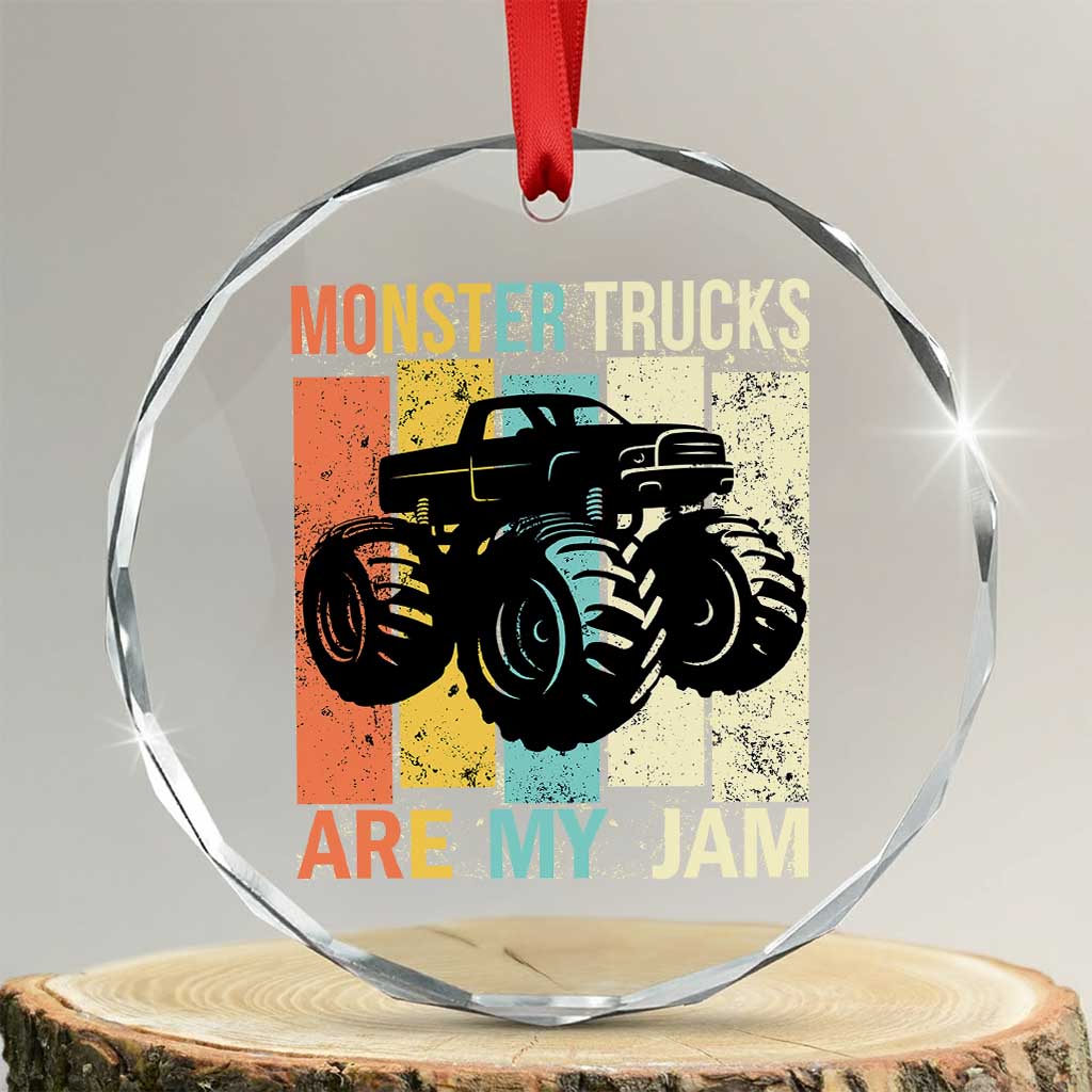 Monster Trucks Are My Jam Crystal Glass Ornament Vintage Retro TS02 Transparent Glass 3'' Circle Print Your Wear