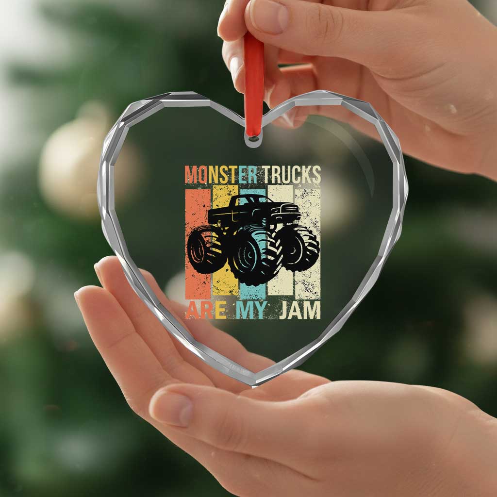 Monster Trucks Are My Jam Heart Crystal Glass Ornament Vintage Retro TS02 Print Your Wear