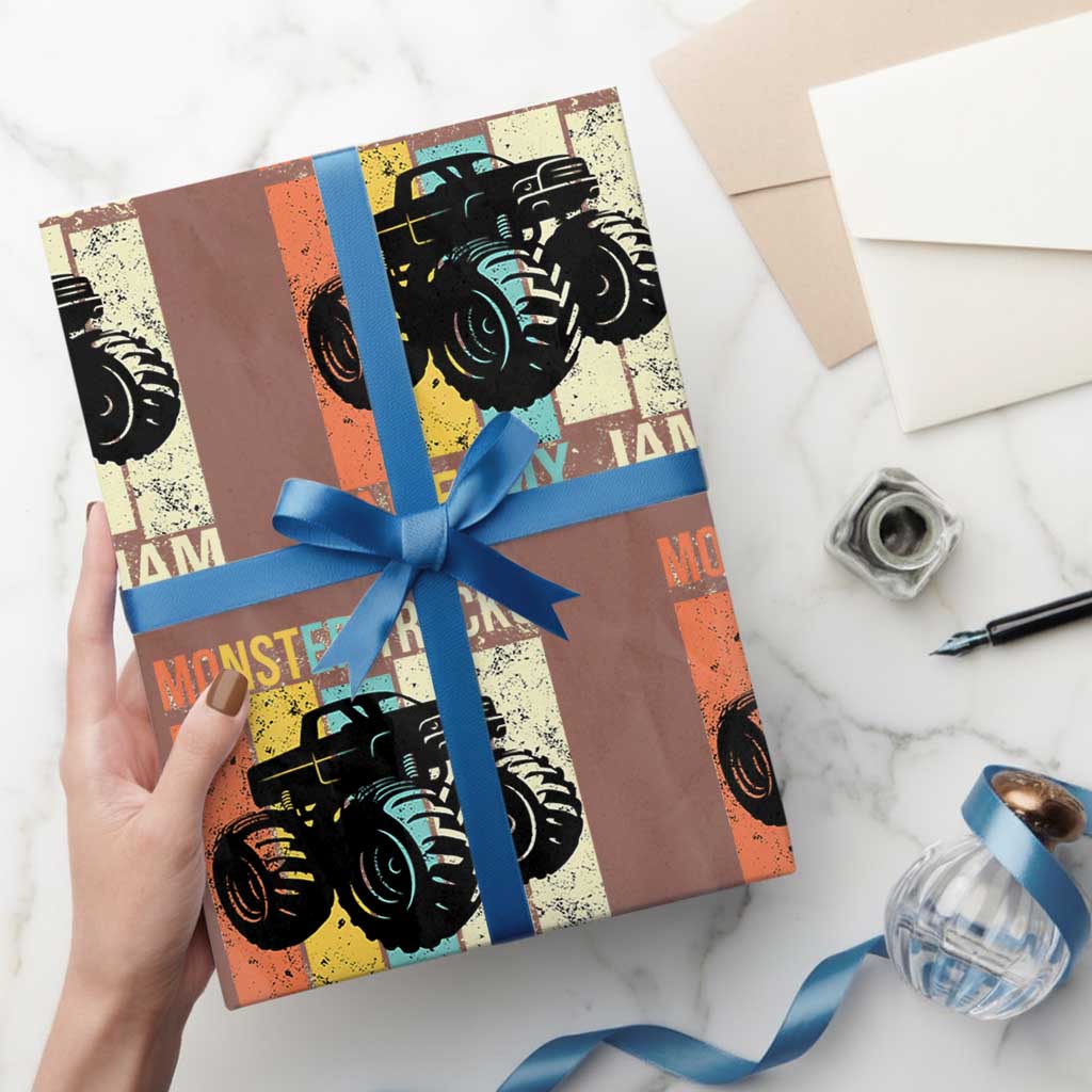 Monster Trucks Are My Jam Wrapping Paper Roll Vintage Retro TS02 Mocha Print Your Wear