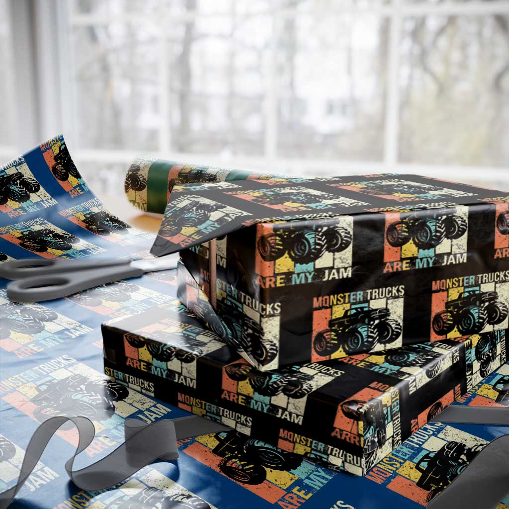 Monster Trucks Are My Jam Wrapping Paper Roll Vintage Retro TS02 Black Print Your Wear