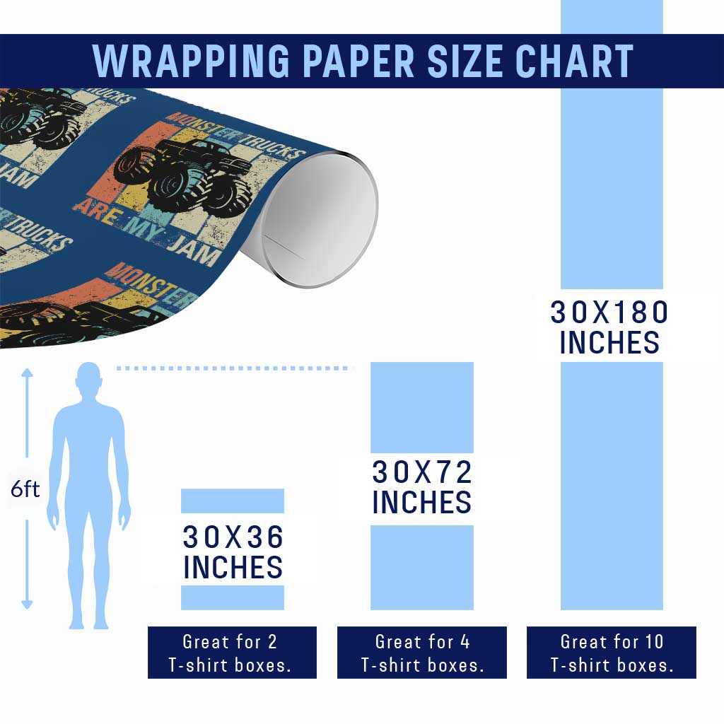 Monster Trucks Are My Jam Wrapping Paper Roll Vintage Retro TS02 Print Your Wear