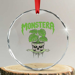 Monstera Lover Houseplant Gift Crystal Glass Ornament Skull Plant Pot Graphic TS12 Transparent Glass 3'' Circle Print Your Wear