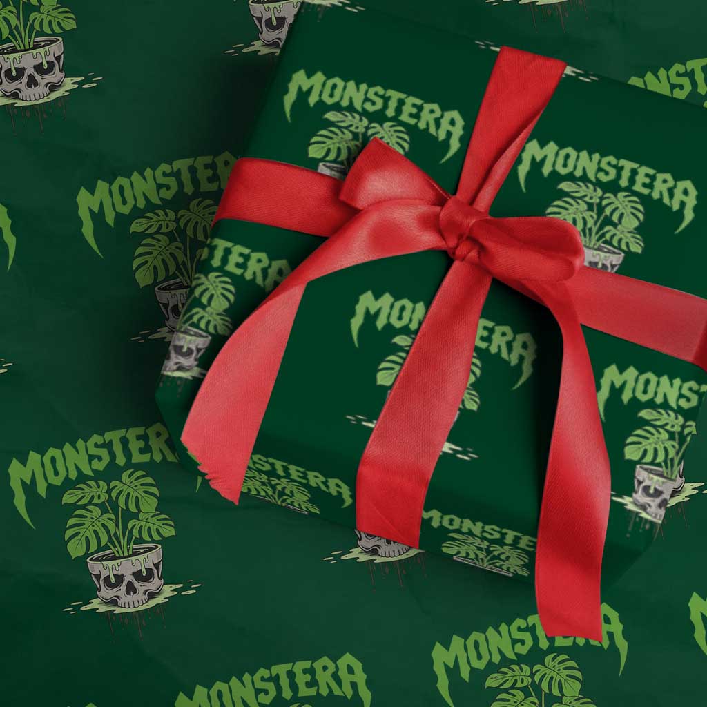 Monstera Lover Houseplant Gift Wrapping Paper Roll Skull Plant Pot Graphic TS12 Green Print Your Wear
