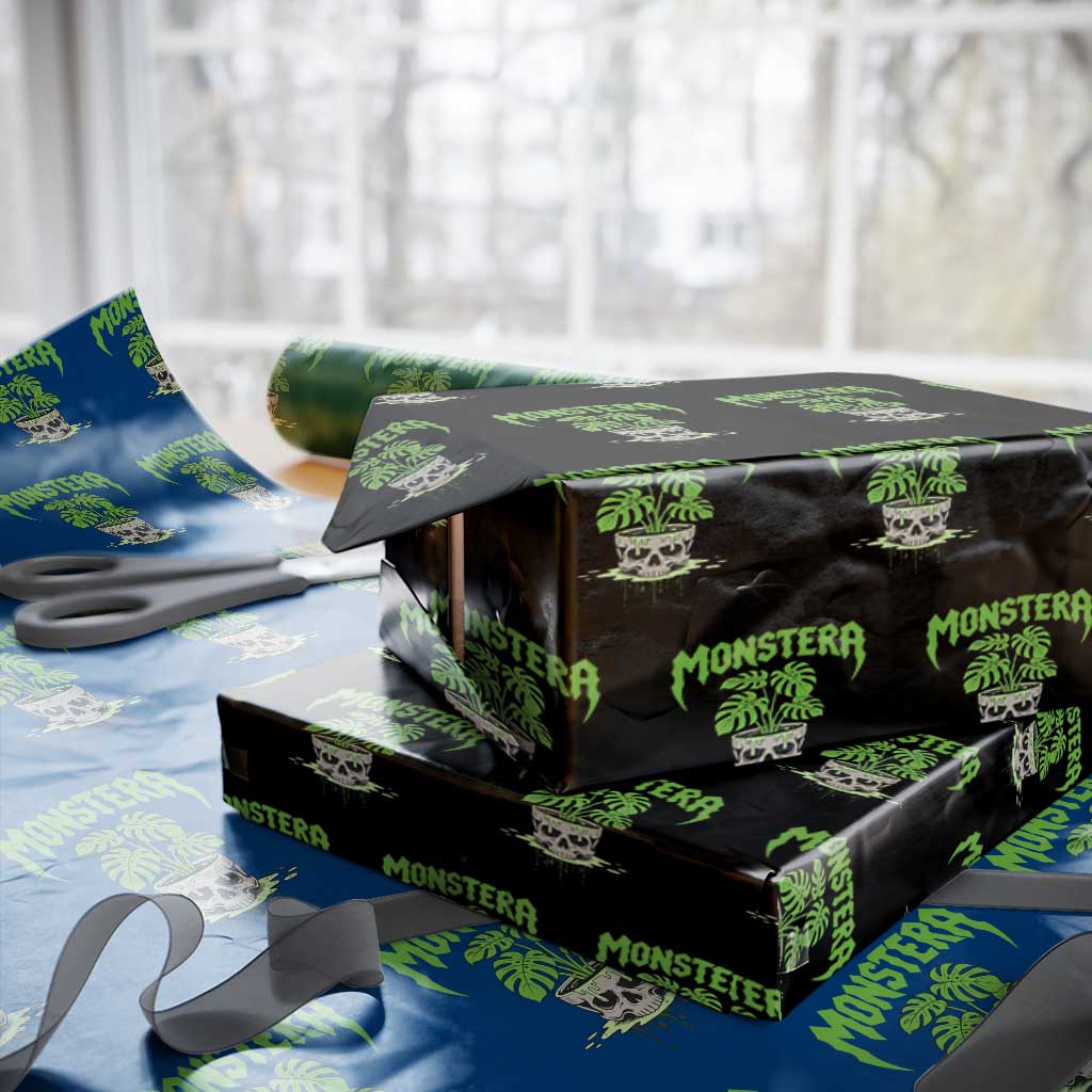 Monstera Lover Houseplant Gift Wrapping Paper Roll Skull Plant Pot Graphic TS12 Black Print Your Wear