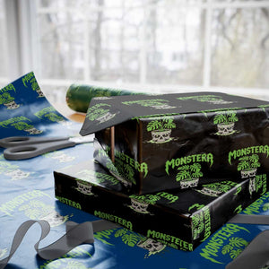 Monstera Lover Houseplant Gift Wrapping Paper Roll Skull Plant Pot Graphic TS12 Black Print Your Wear