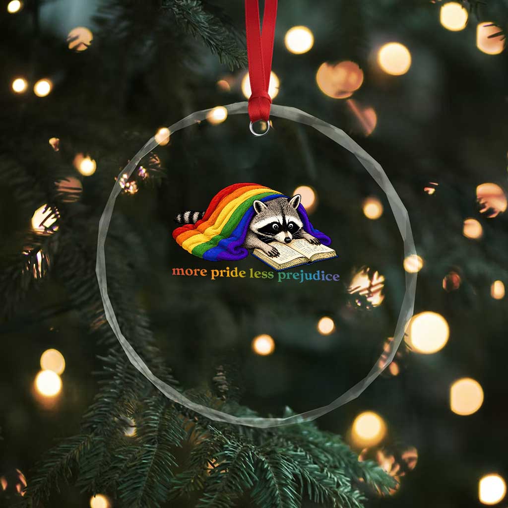 More Pride Less Prejudice Crystal Glass Ornament LGBT Raccoon Book Lover TS14 Print Your Wear