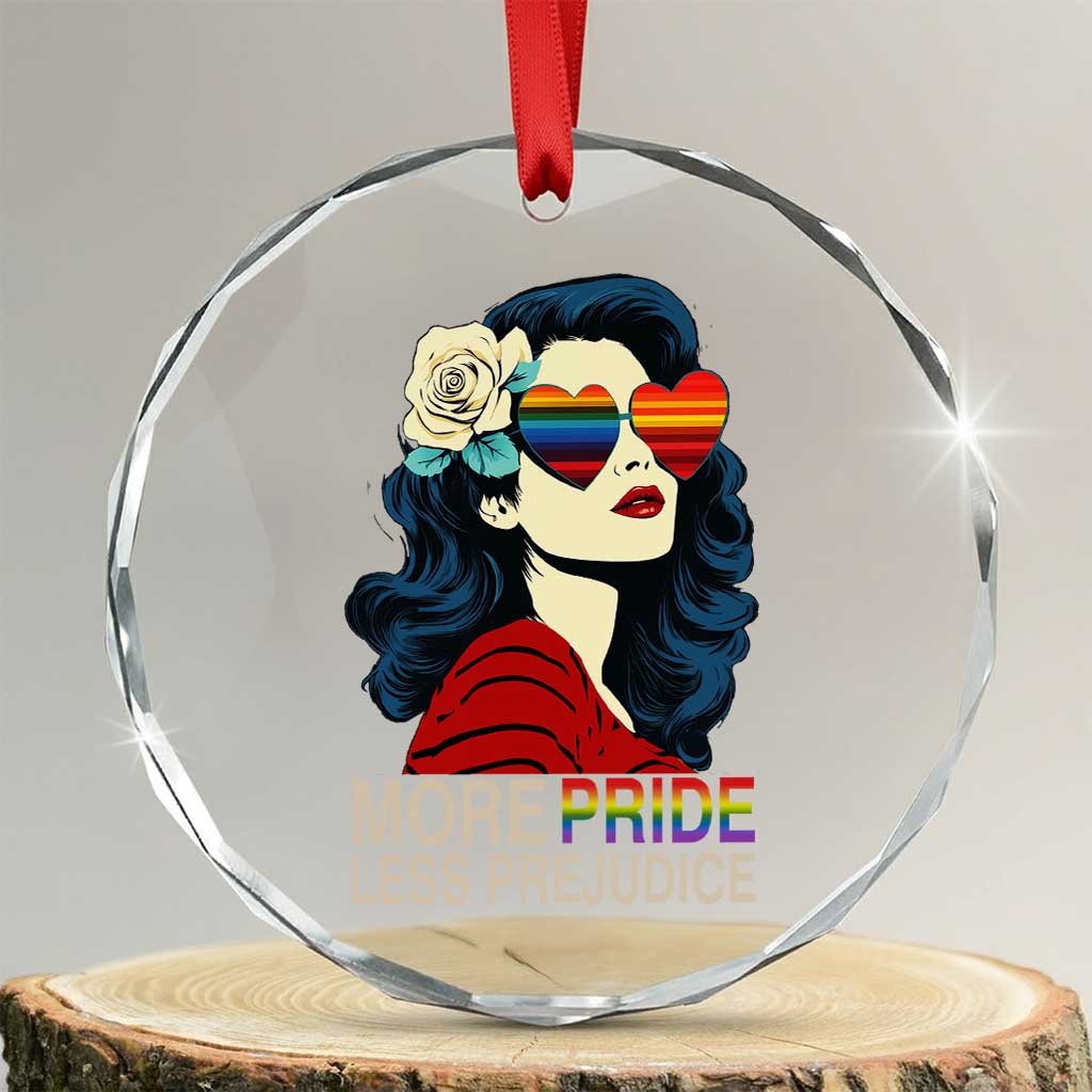 More Pride Less Prejudice Crystal Glass Ornament Retro Pride Month LGBTQ Feminist TS02 Transparent Glass 3'' Circle Print Your Wear
