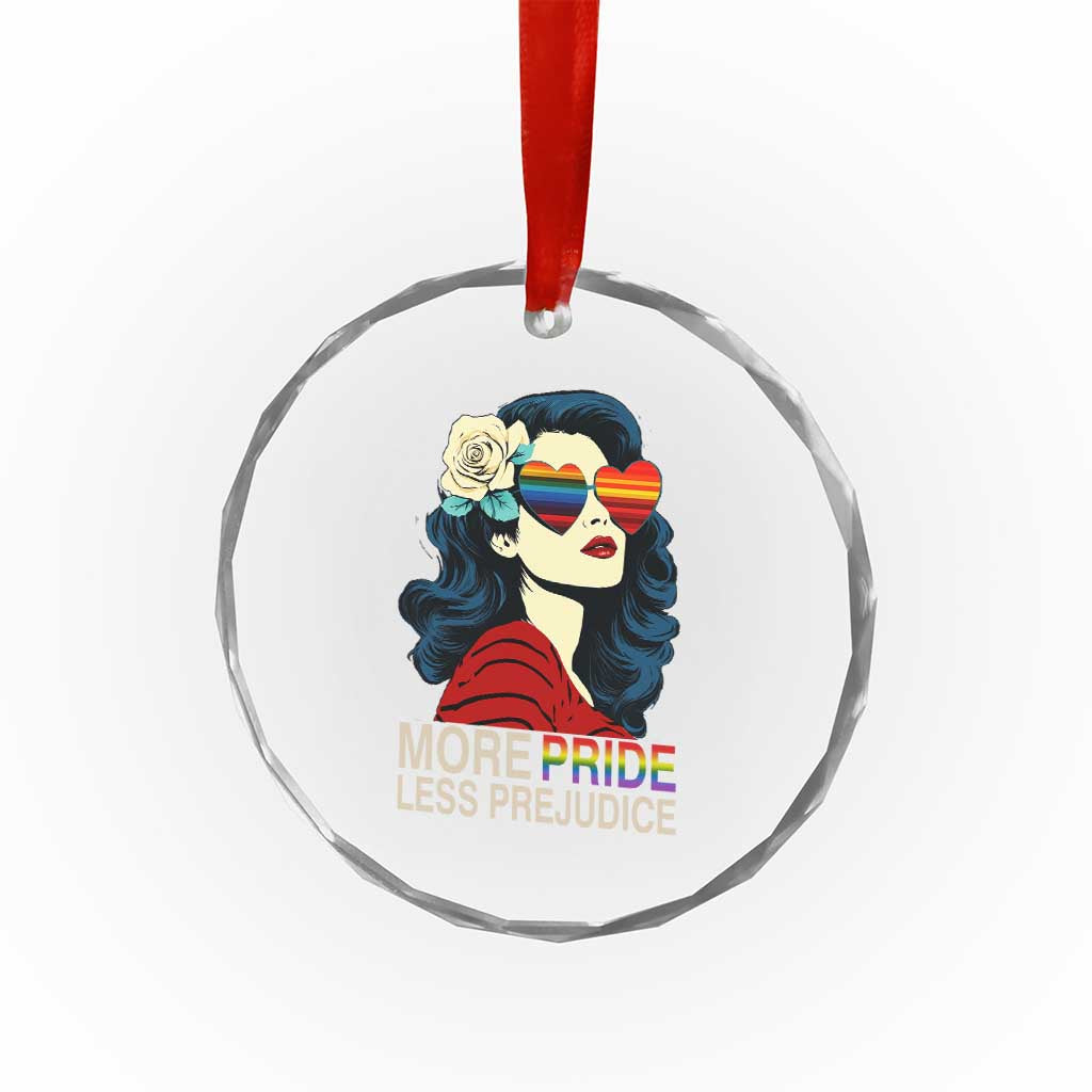 More Pride Less Prejudice Crystal Glass Ornament Retro Pride Month LGBTQ Feminist TS02 Print Your Wear