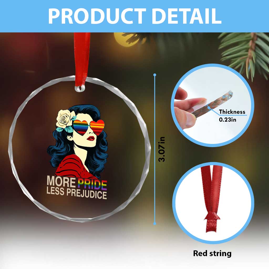 More Pride Less Prejudice Crystal Glass Ornament Retro Pride Month LGBTQ Feminist TS02 Print Your Wear