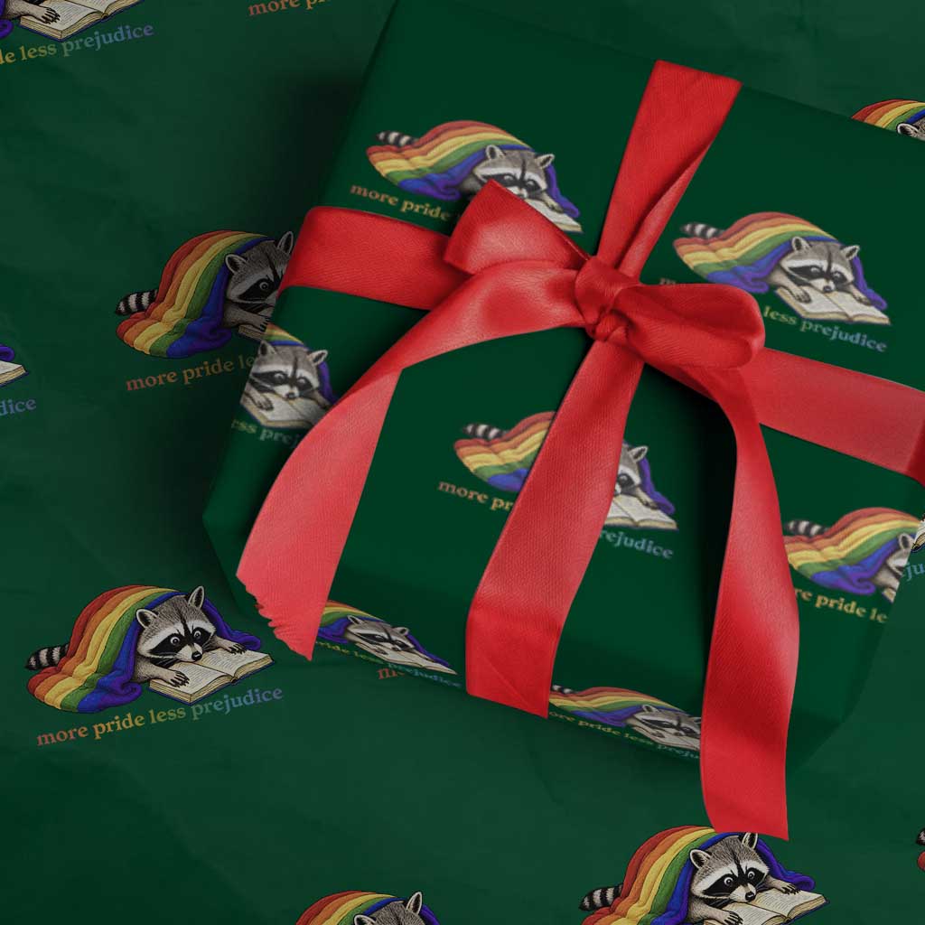 More Pride Less Prejudice Wrapping Paper Roll LGBT Raccoon Book Lover TS14 Green Print Your Wear