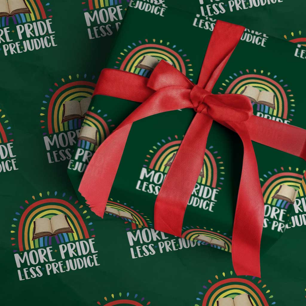 More Pride Less Prejudice Wrapping Paper Roll LGBTQ Pride Month Book Lover TS14 Green Print Your Wear