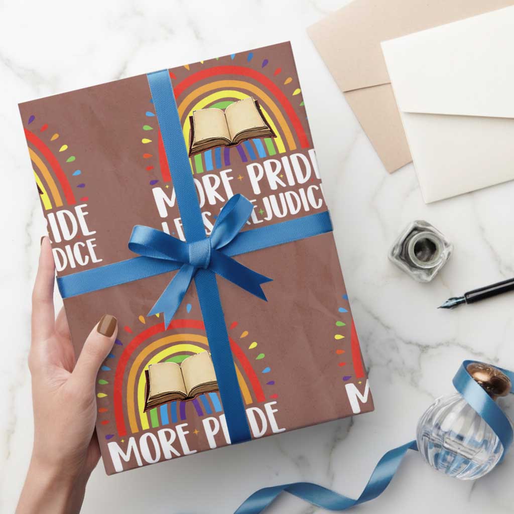More Pride Less Prejudice Wrapping Paper Roll LGBTQ Pride Month Book Lover TS14 Mocha Print Your Wear