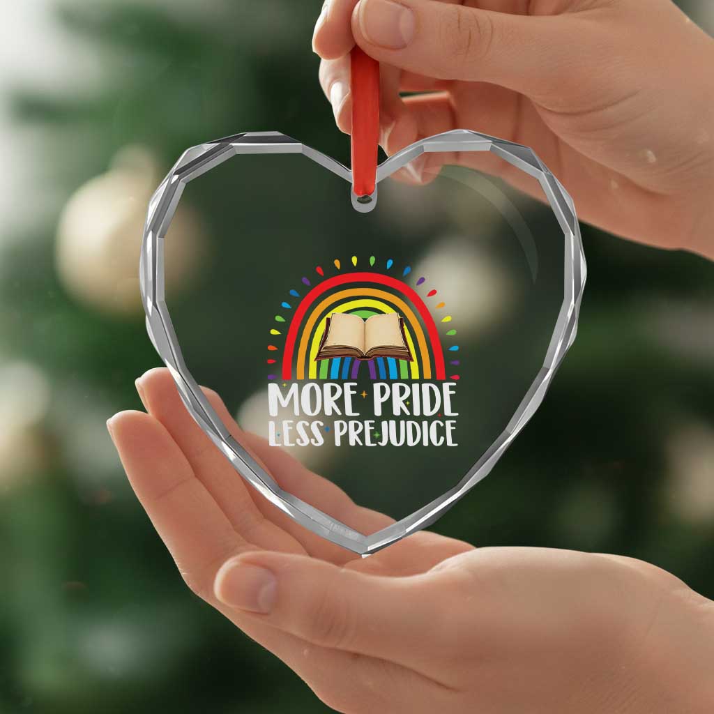 More Pride Less Prejudice Heart Crystal Glass Ornament LGBTQ Pride Month Book Lover TS14 Print Your Wear