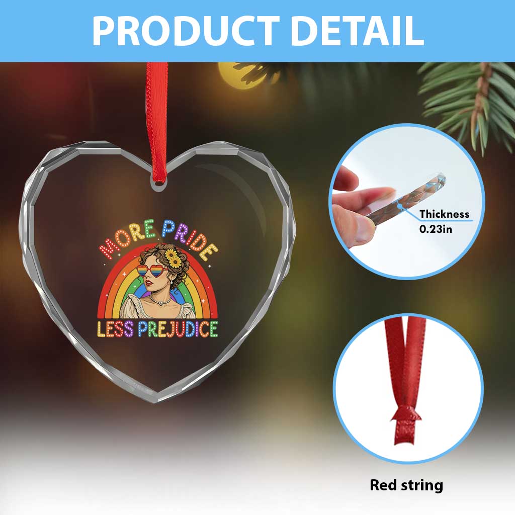 More Pride Less Prejudice Heart Crystal Glass Ornament Pride Month LGBTQ Gay Lesbian