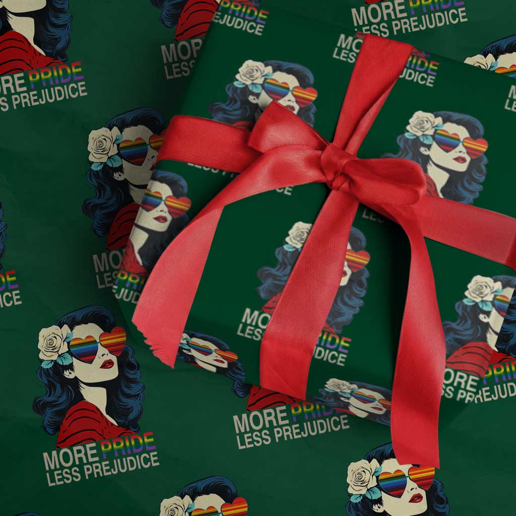More Pride Less Prejudice Wrapping Paper Roll Retro Pride Month LGBTQ Feminist TS02 Green Print Your Wear