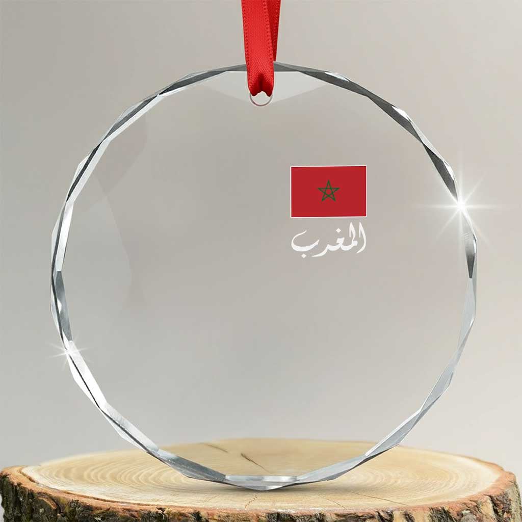 Moroccan Heritage Vintage Marocco Flag with Arabic Characters Crystal Glass Ornament TS11 Transparent Glass 3'' Circle Print Your Wear