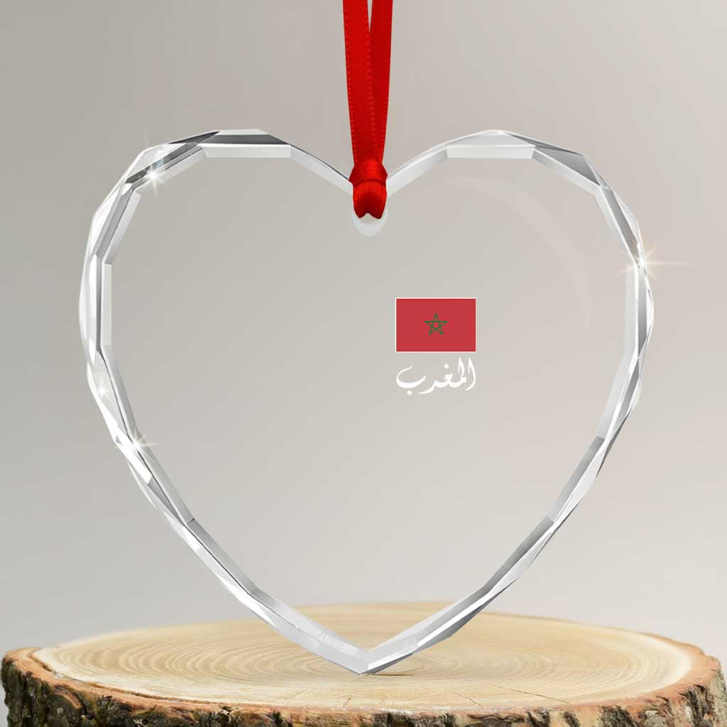 Moroccan Heritage Vintage Marocco Flag with Arabic Characters Heart Crystal Glass Ornament TS11 Transparent Glass 3'' Heart Print Your Wear
