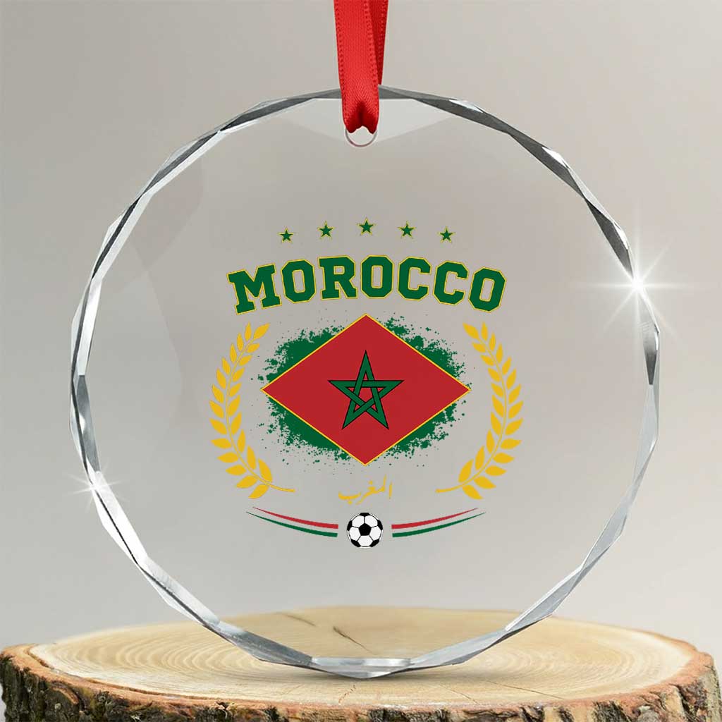 Morocco Football Laurel Wreath Crest Graphic Crystal Glass Ornament Proud Moroccan Soccer Star Emblem Sports Fans TS02 Transparent Glass 3'' Circle Print Your Wear