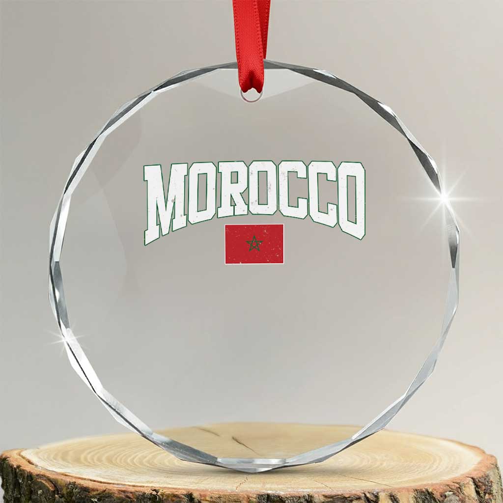 Morocco Football Throwback Design Vintage Moroccan Flag Jersey Style Crystal Glass Ornament TS11 Transparent Glass 3'' Circle Print Your Wear
