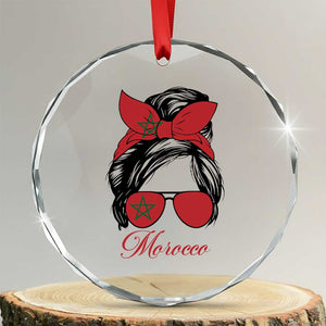 Morocco Girl Crystal Glass Ornament Moroccan Princess Morocco Flag Messy Bun TS10 Transparent Glass 3'' Circle Print Your Wear