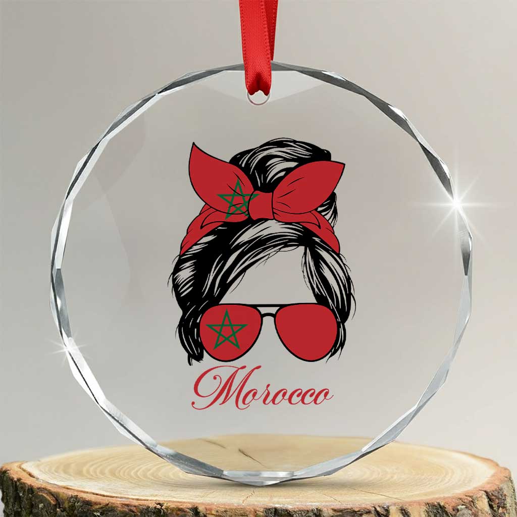 Morocco Girl Crystal Glass Ornament Moroccan Princess Morocco Flag Messy Bun TS10 Transparent Glass 3'' Circle Print Your Wear