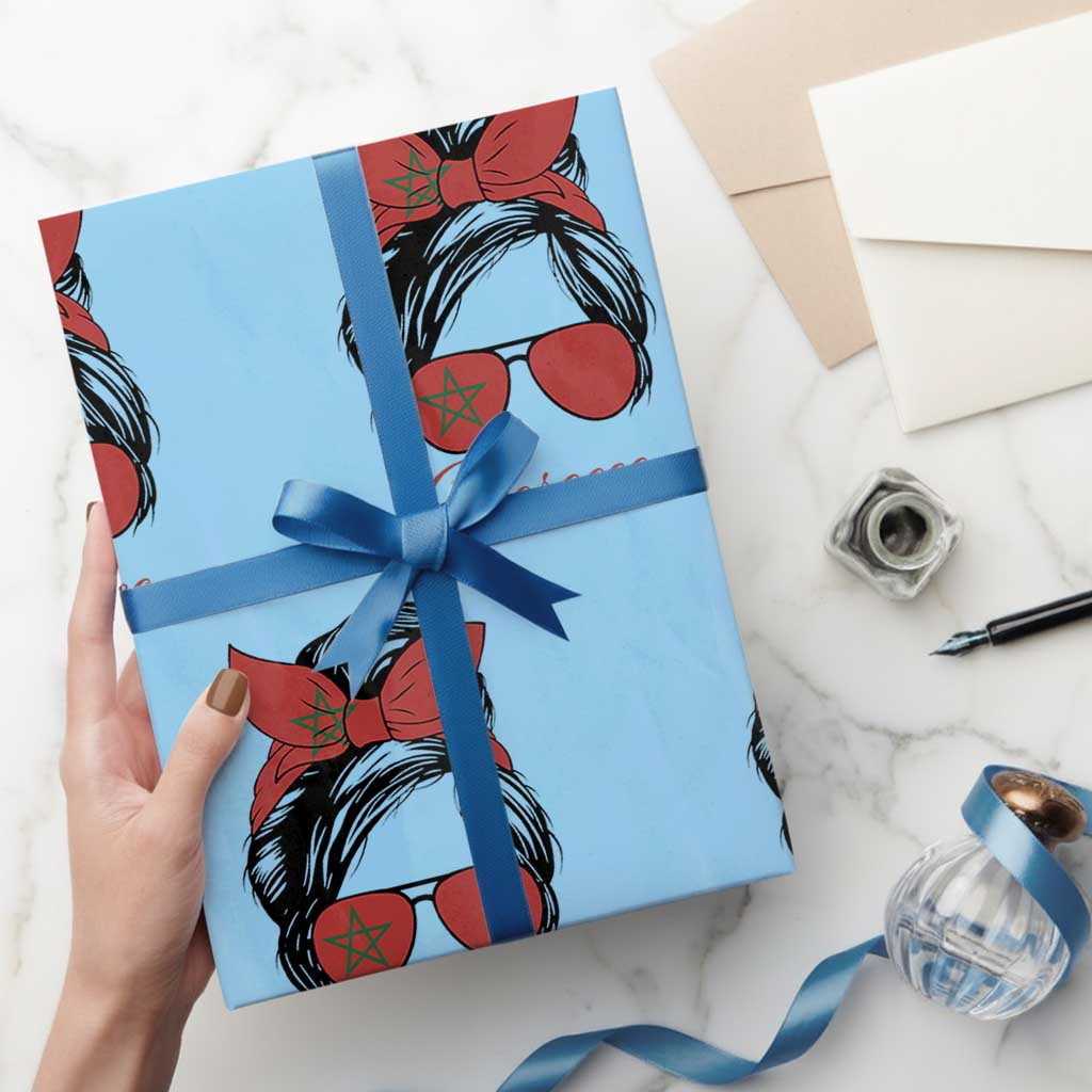 Morocco Girl Wrapping Paper Roll Moroccan Princess Morocco Flag Messy Bun TS10 Light Blue Print Your Wear