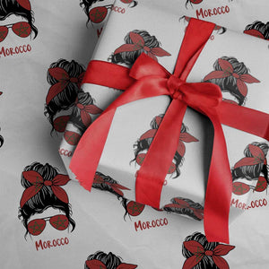 Morocco Girl Messy Bun with Flag Sunglasses Wrapping Paper Roll Proud Moroccan Woman Heritage TS02 White Print Your Wear