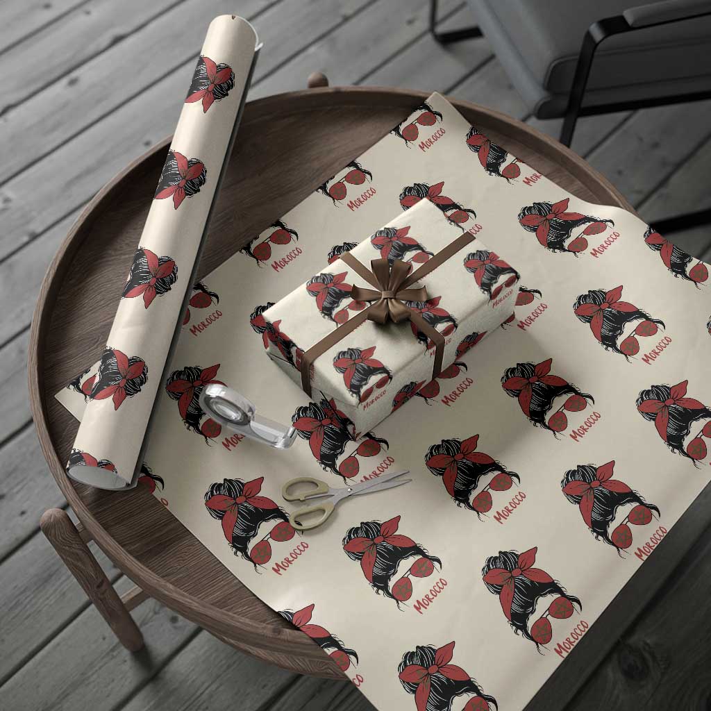 Morocco Girl Messy Bun with Flag Sunglasses Wrapping Paper Roll Proud Moroccan Woman Heritage TS02 Beige Print Your Wear