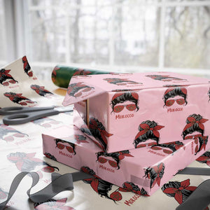 Morocco Girl Messy Bun with Flag Sunglasses Wrapping Paper Roll Proud Moroccan Woman Heritage TS02 Light Pink Print Your Wear