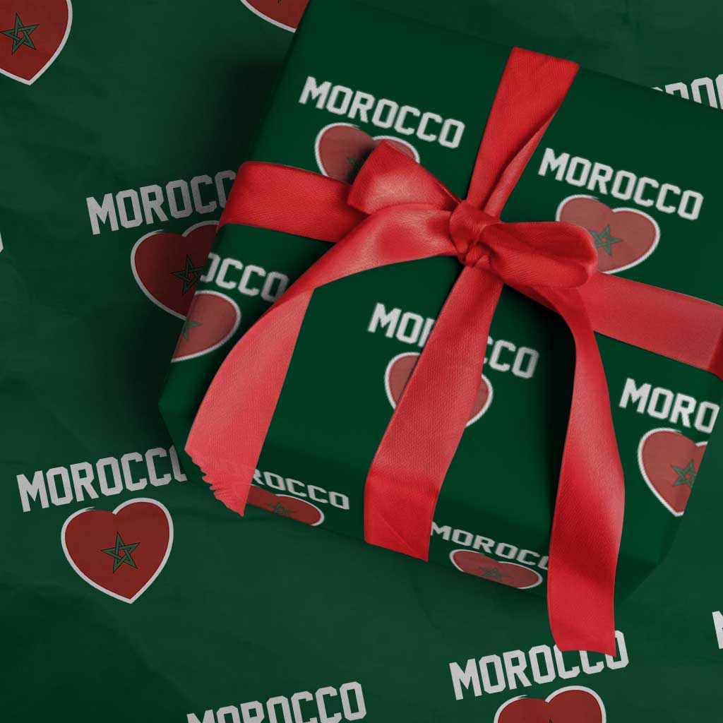 Morocco Heart Flag Wrapping Paper Roll Patriotic Love Gift for Proud Moroccan TS10 Green Print Your Wear