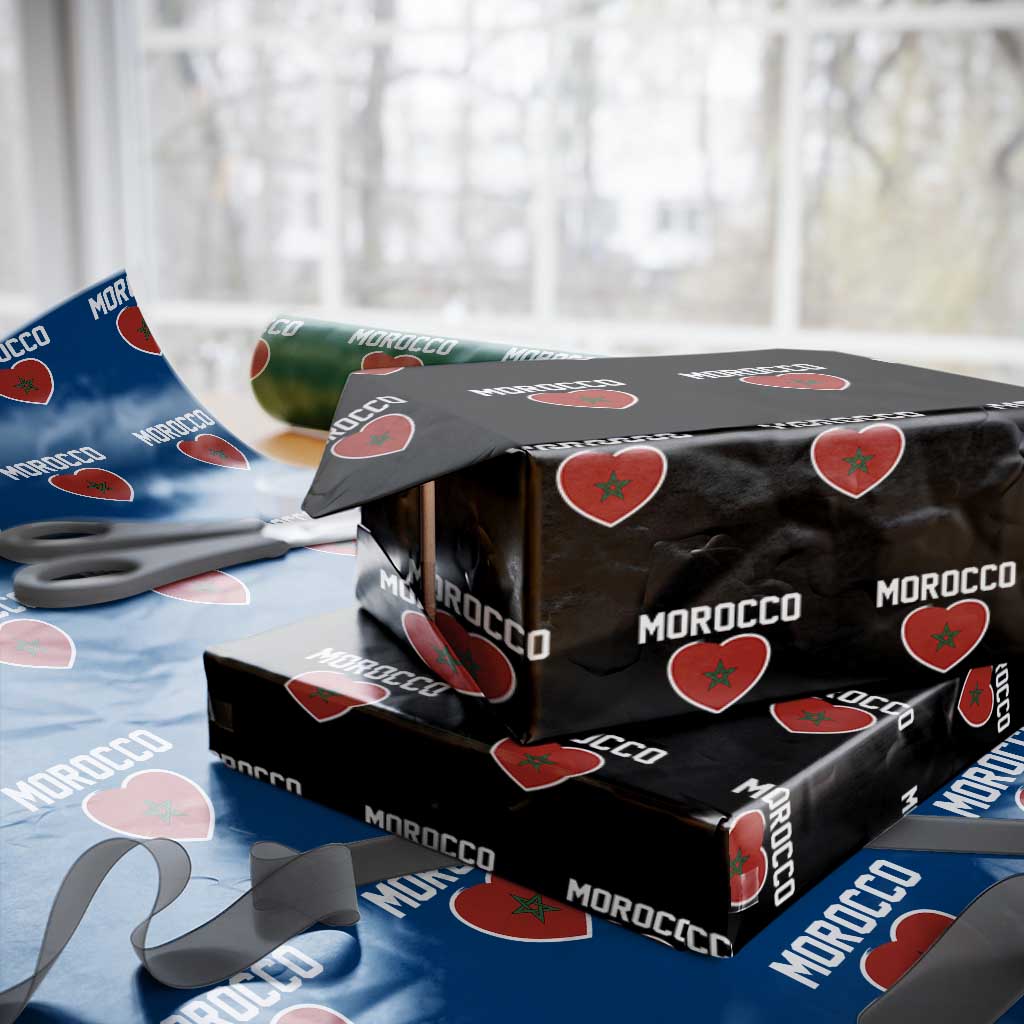 Morocco Heart Flag Wrapping Paper Roll Patriotic Love Gift for Proud Moroccan TS10 Black Print Your Wear