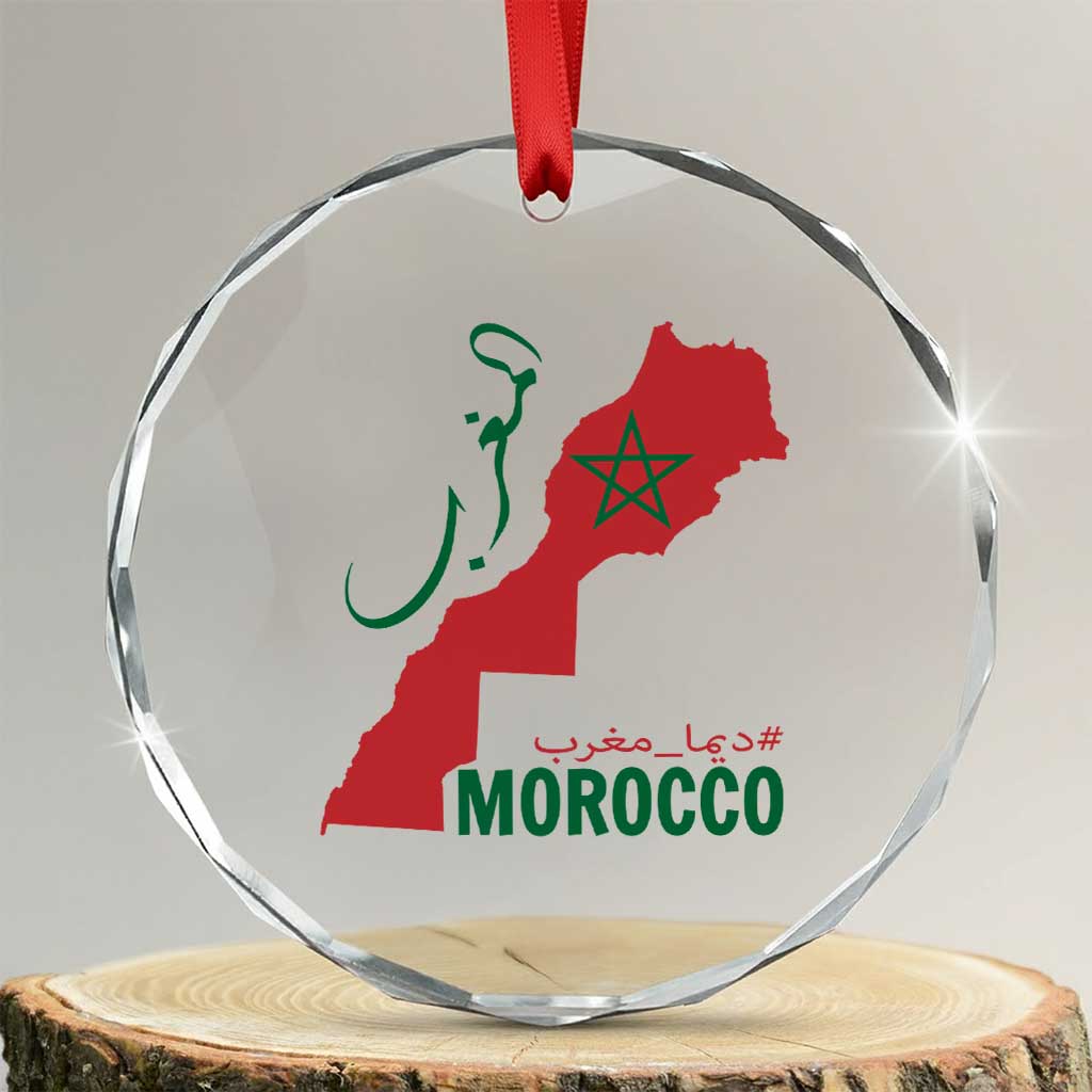 Morocco Map Dima Maghrib with Arabic Calligraphy Crystal Glass Ornament Maghreb Traditional Moroccan Roots Graphic TS02 Transparent Glass 3'' Circle Print Your Wear
