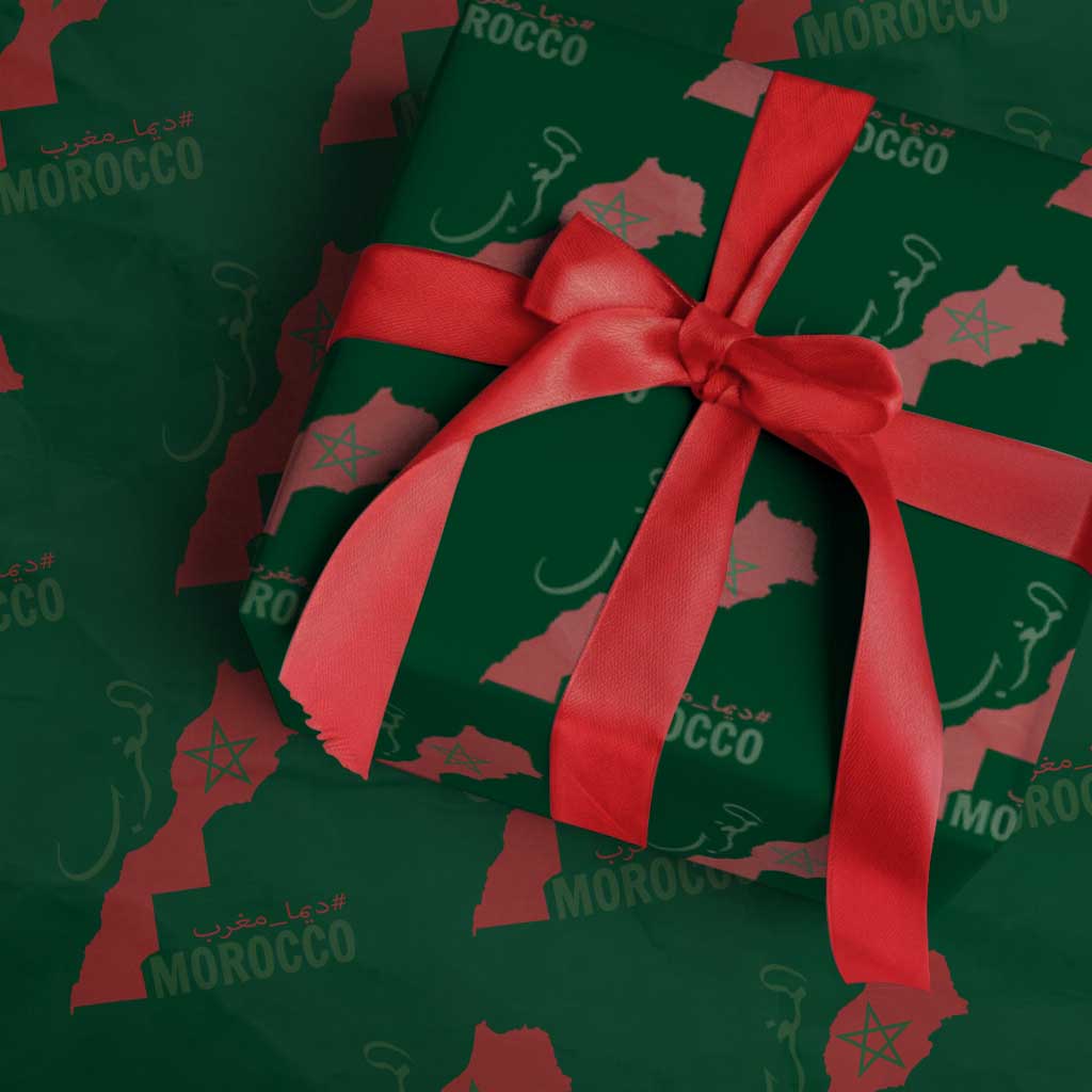 Morocco Map Dima Maghrib with Arabic Calligraphy Wrapping Paper Roll Maghreb Traditional Moroccan Roots Graphic TS02 Green Print Your Wear