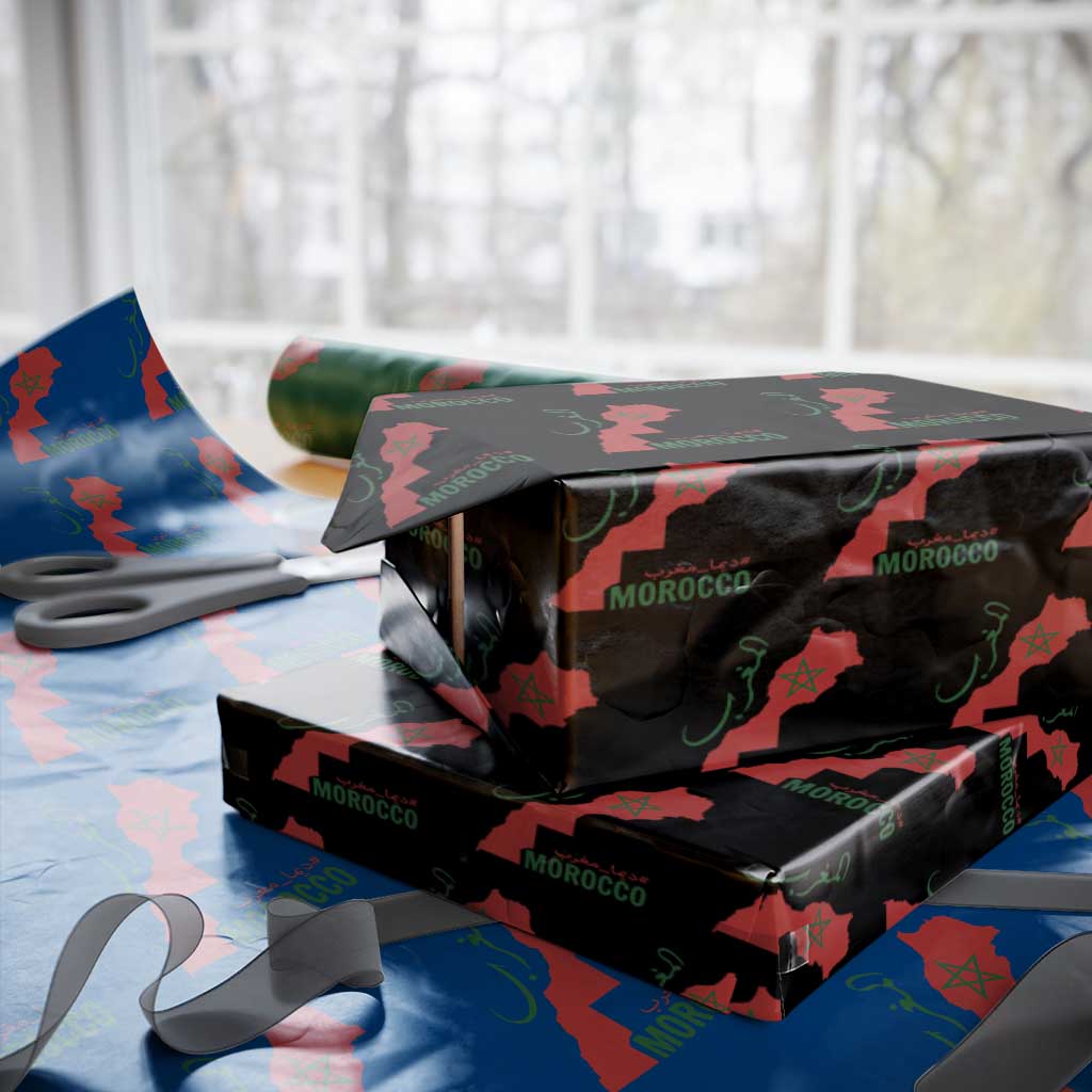 Morocco Map Dima Maghrib with Arabic Calligraphy Wrapping Paper Roll Maghreb Traditional Moroccan Roots Graphic TS02 Black Print Your Wear