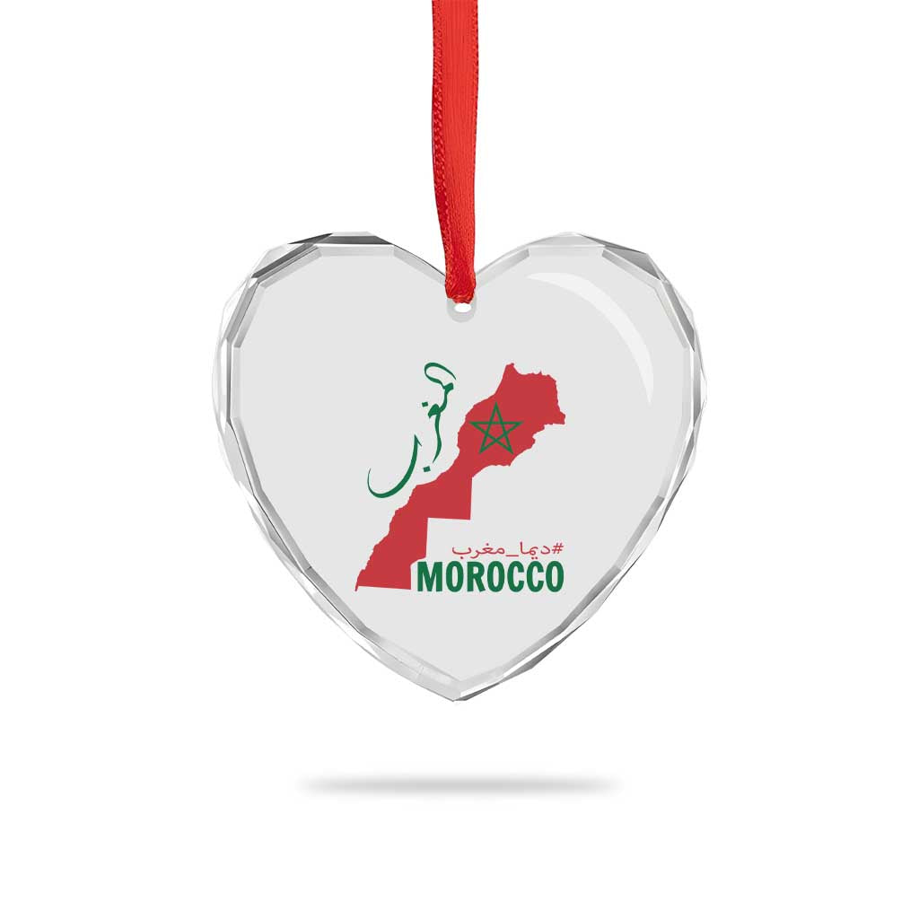 Morocco Map Dima Maghrib with Arabic Calligraphy Heart Crystal Glass Ornament Maghreb Traditional Moroccan Roots Graphic TS02 Print Your Wear