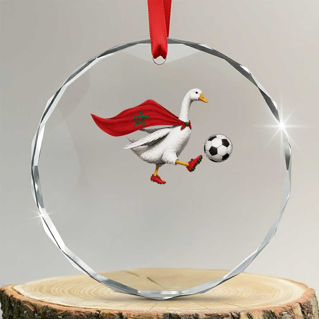Morocco Soccer Crystal Glass Ornament Funny Goose Wearing Moroccan Flag Patriotic Football Fan Graphic TS10 Transparent Glass 3'' Circle Print Your Wear