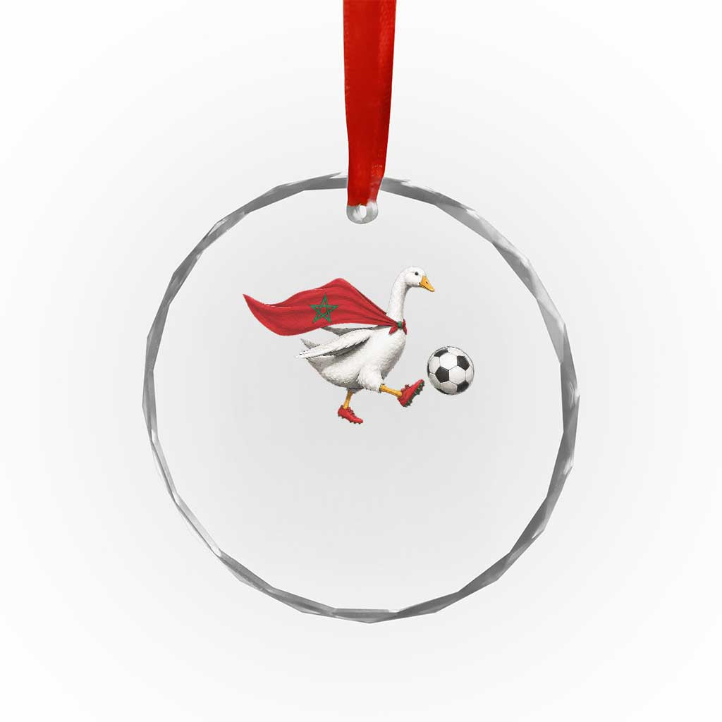 Morocco Soccer Crystal Glass Ornament Funny Goose Wearing Moroccan Flag Patriotic Football Fan Graphic