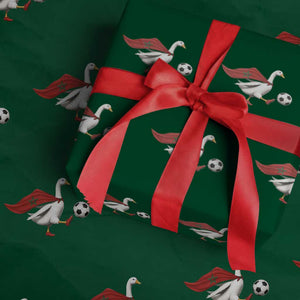 Morocco Soccer Wrapping Paper Roll Funny Goose Wearing Moroccan Flag Patriotic Football Fan Graphic TS10 Green Print Your Wear