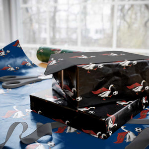 Morocco Soccer Wrapping Paper Roll Funny Goose Wearing Moroccan Flag Patriotic Football Fan Graphic TS10 Black Print Your Wear