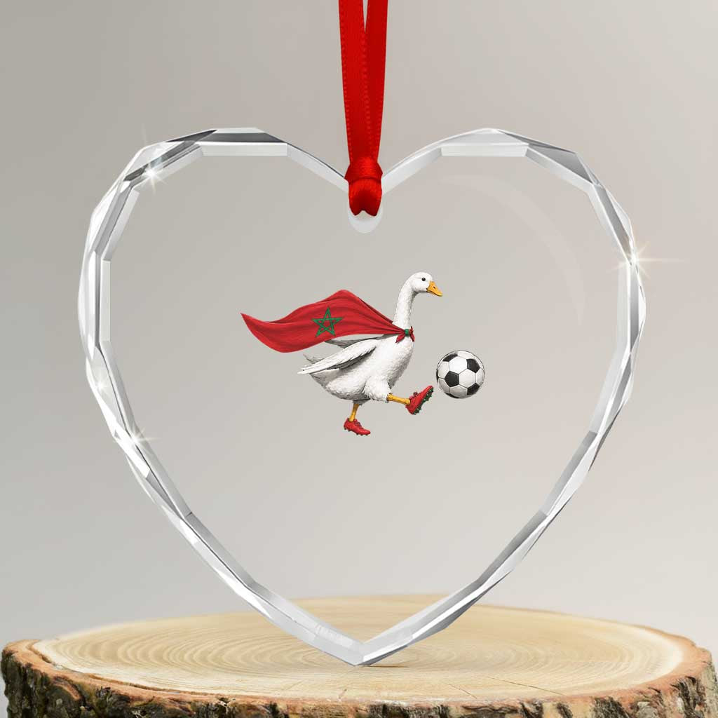 Morocco Soccer Heart Crystal Glass Ornament Funny Goose Wearing Moroccan Flag Patriotic Football Fan Graphic TS10 Transparent Glass 3'' Heart Print Your Wear
