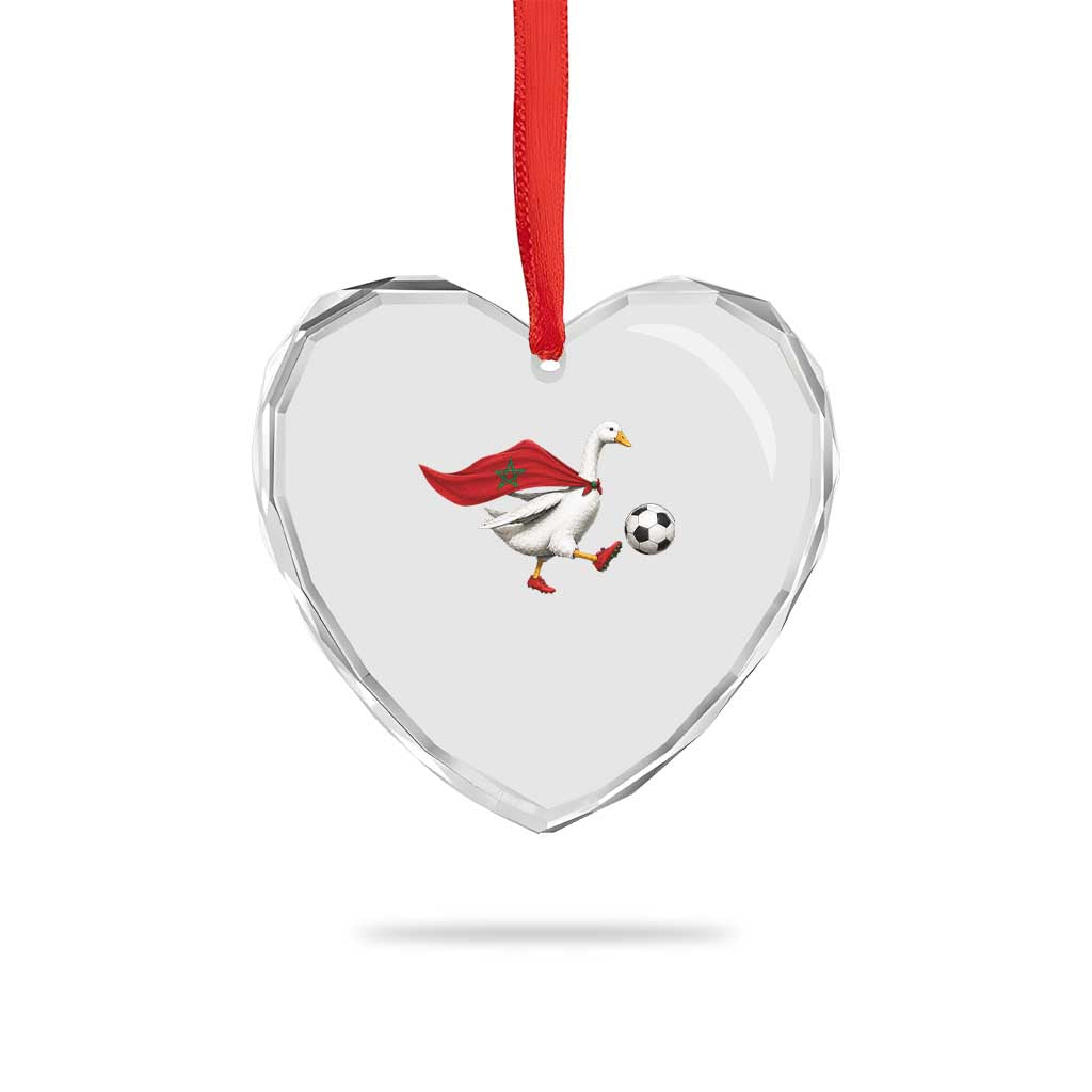 Morocco Soccer Heart Crystal Glass Ornament Funny Goose Wearing Moroccan Flag Patriotic Football Fan Graphic TS10 Print Your Wear
