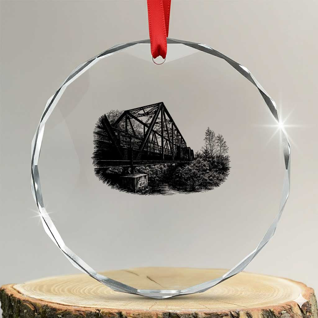 Mother Road Adventure Graphic Crystal Glass Ornament Vintage Route Highway 66 Bridge TS12 Transparent Glass 3'' Circle Print Your Wear