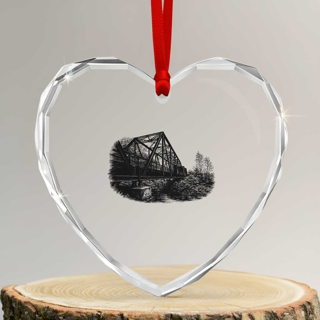Mother Road Adventure Graphic Heart Crystal Glass Ornament Vintage Route Highway 66 Bridge TS12 Transparent Glass 3'' Heart Print Your Wear