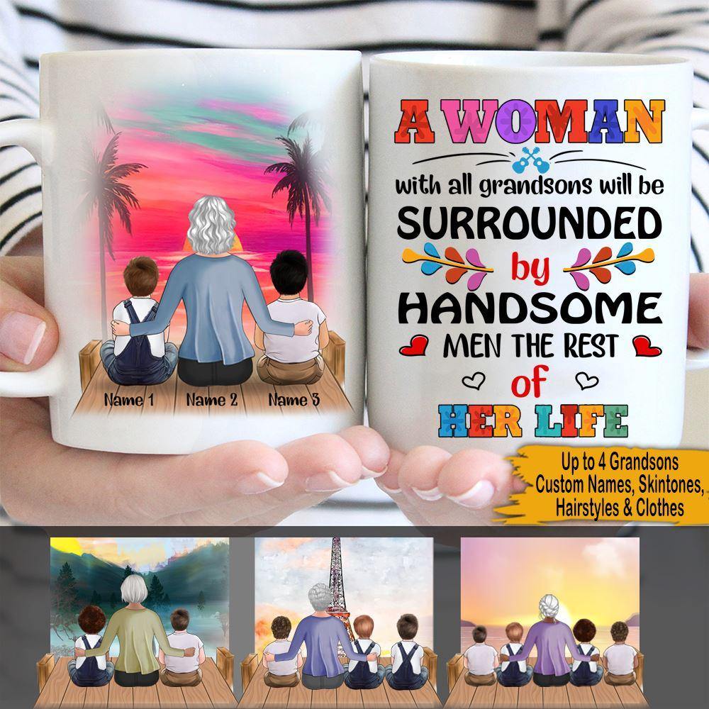 Personalized Mug A Women With All Grandsons CTM One Size 11oz size Custom - Printyourwear
